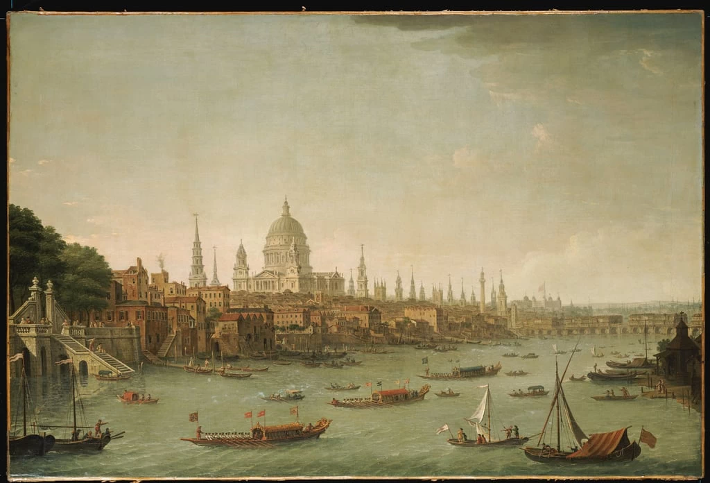 Una vista panoramica della città di Londra dal Tamigi vicino al Water Gate di Somerset House